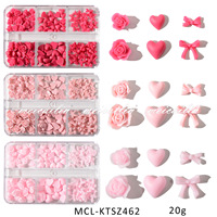 Accessoires pour ongles Saint-Valentin : Mini nœuds 3D mignons en résine, 6 compartiments, cœurs polyvalents, roses pour nail art