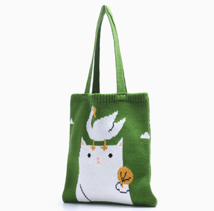 PEIQUAN Cute Cartoon Pattern Knitted Handbag Women Casual Shopping <strong>Bag</strong> Literary Shoulder <strong>Tote</strong> <strong>Bag</strong> - Product Image 1