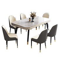 Table à manger minimaliste nordique avec pieds en métal et plateau en marbre, ensemble de meubles de salle à manger, table à dîner avec 4 à 6 chaises