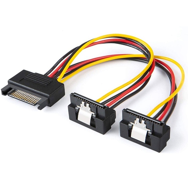 15Pin SATA Power Y Splitter Cable Male to Dual 15Pin Female Extension Wire for PC Hard Drive Internal Power Supply 0.5M