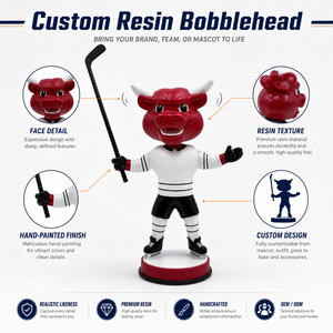 Mascotte de hockey sur glace <span class=keywords><strong>Red</strong></span> <span class=keywords><strong>Bull</strong></span> personnalisée, figurine en résine peinte à la main avec uniforme d'équipe - Product Image 1