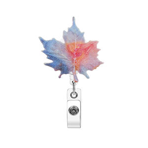 Lanière rétractable pour badge d'infirmière avec paillettes dégradées en forme de feuille d'érable, lanière rétractable pour badge d'infirmière, lanière mignonne pour carte d'identité - Product Image 2