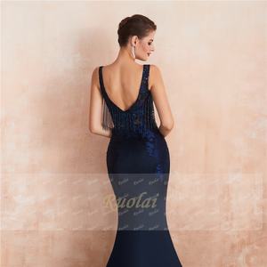 Ruolai ASA24357 barato Sexy azul marino con lentejuelas 3D flores borla rebordear transparente <span class=keywords><strong>fiesta</strong></span> Formal vestido <span class=keywords><strong>de</strong></span> noche <span class=keywords><strong>Vestidos</strong></span> largos - Product Image 5