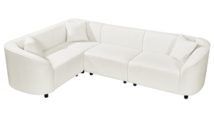 L-Shaped Curved Contemporary Sectional <b>Sofa</b> Set in Beige Plush 4-Seater Modular Design & Premium Boucl Upholstery - Product Image 6