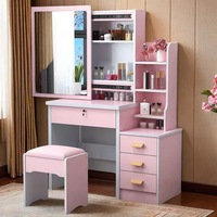 Ensemble coiffeuse de luxe moderne pour chambre à coucher avec miroir LED, tiroirs, meuble de maquillage en bois blanc, meuble d'angle minimaliste pour chambre de filles