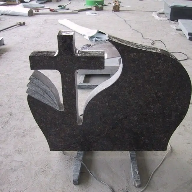 Cemetery usage black granite swan heart headstone designs memorial tombstone