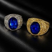 Vintage Hip-Hop Ovaler Farbiger Zirkon-Ring Breiter Gravierter Herrenring für den Zeigefinger Anlaufbeständiger Streetwear-Partyschmuck