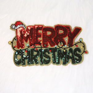 Parche de lentejuelas de Navidad personalizado Parches de letras de cuentas Parche de lentejuelas de Holly Jolly personalizado Navidad - Product Image 2