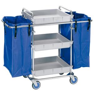 Carrello multiuso a 3 livelli grigio con capacità di 77 litri e borse laterali blu per stoccaggio e trasporto - Product Image 1
