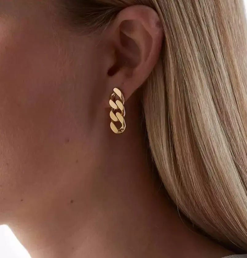 Boucles d'oreilles en acier inoxydable pour femme, bijoux haut de gamme, résistant à l'eau, hypoallergénique, plaqué or 18k, chaîne cubaine épaisse