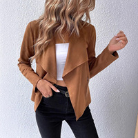 Blazer court en daim à col rabattu avec fermeture éclair tendance 2025, manteau trench luxueux coupe-vent pour femmes