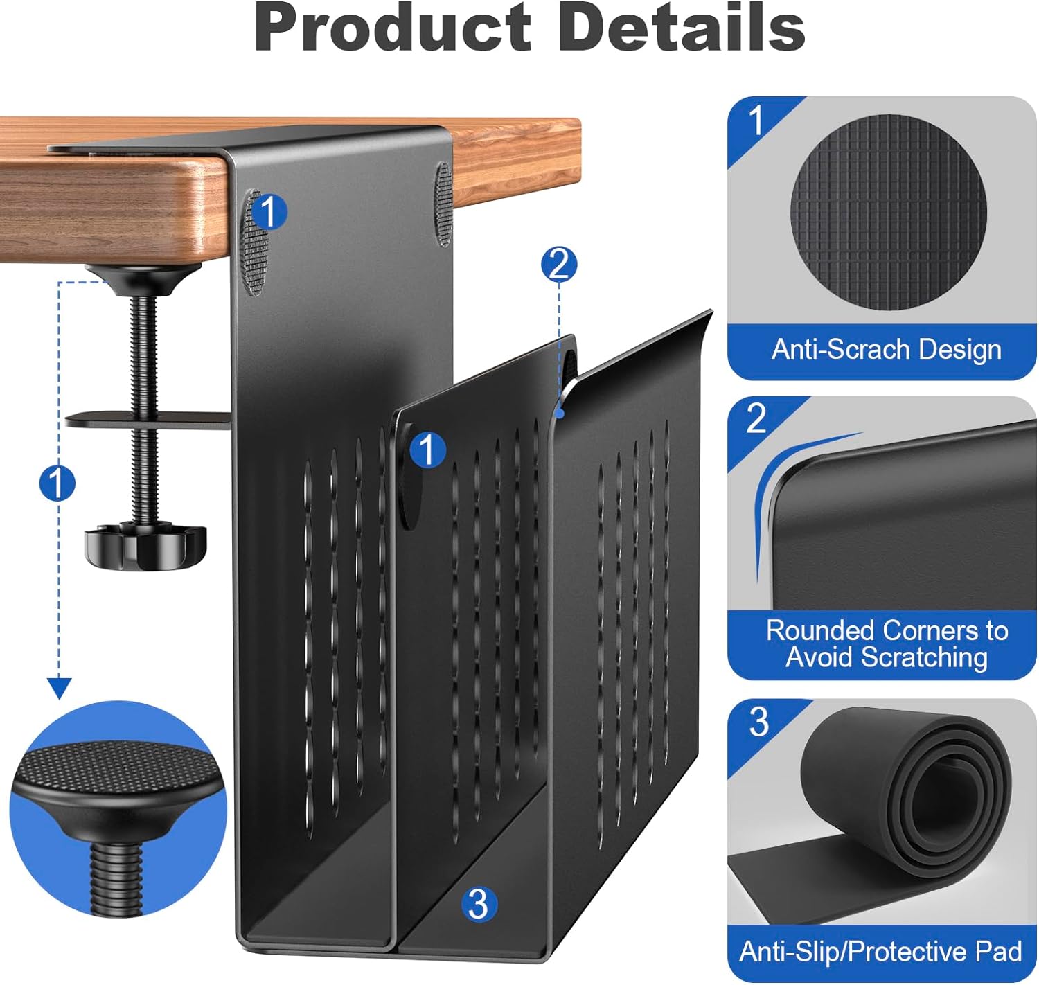 Desk Side Storage Organizer, 2 Tier Under Desk Laptop Holder Clamp