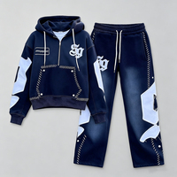 Ensemble de survêtement personnalisé pour homme : sweat à capuche et pantalon de jogging en coton délavé, broderie vieillie, coupe évasée