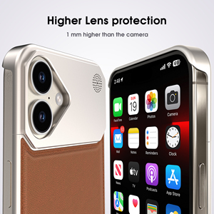 Nueva Funda de Teléfono de Lujo de Aluminio y Cuero PU Impermeable <span class=keywords><strong>para</strong></span> <span class=keywords><strong>iPhone</strong></span> 16 Plus con Orificios <span class=keywords><strong>para</strong></span> Perfume, Duradera y Magnética - Product Image 3