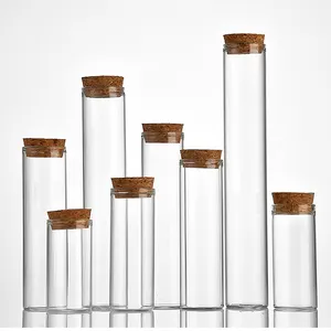 Tube en verre de 30mm avec couvercle en liège 12-110ml, pot cylindrique en verre assorti, pot de stockage de bougie en verre, bouteille avec couvercle en liège