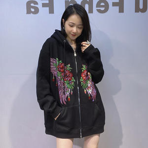 Marchio di moda europeo giacca Cardigan invernale da donna <span class=keywords><strong>con</strong></span> <span class=keywords><strong>cerniera</strong></span> <span class=keywords><strong>felpa</strong></span> <span class=keywords><strong>con</strong></span> diamanti colorati <span class=keywords><strong>con</strong></span> <span class=keywords><strong>cappuccio</strong></span> e Top in pile largo stile pigro - Product Image 4