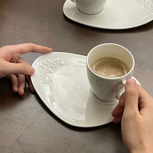 French High-End JADE Ceramic Porcelain Disposable Dessert <b>Cups</b> <b>Saucers</b> Modern Retro Embossed Design Party Use 201-300ml Spot - Product Image 3