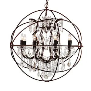 American vintage 8-lights ORB crystal chandelier retro rustic iron pendant light