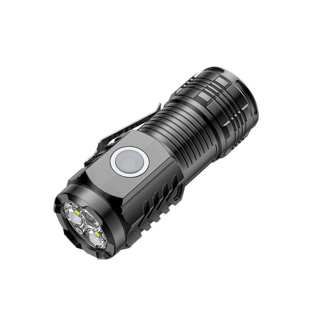 Oem Portable Mini Outdoor Led Flashlight Super Bright Rechargeable Three Strong Eyes Light Source For Camping Durable Abs Body