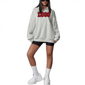 Sudadera con capucha de media cremallera transpirable de peso pesado para mujer, con logo personalizado, estilo pullover, ropa deportiva oversize con cuello alto, ideal para verano, con letras. - Product Image 3