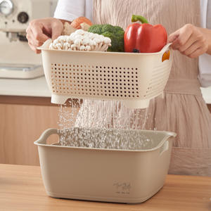 Juego de 3 piezas de cestas de drenaje de plástico de doble capa Jiajia para lavar verduras, multifunción, para almacenamiento de frutas en la cocina. - Product Image 4