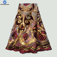 Sinya luxe africain maille filet dentelle de mariée avec paillettes brillantes dentelle tissu luxe dentelle robe de soirée