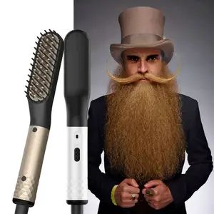Cepillo alisador de pelo eléctrico, cepillo portátil de calentamiento rápido para hombres, Mini peine alisador de barba, cepillo para Barba