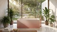 Baignoire autoportante rose dégradé avec rayures verticales, baignoire moderne en acrylique avec drain pour usage hôtelier
