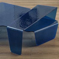 Table basse en verre thermoformé effet vague d'eau, petite table de salon moderne de luxe léger, panneau en verre trempé thermoformé