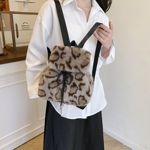 New Trending Plush Fur Bag Women's Shoulder Furry <strong>Leopard</strong> Print <strong>Backpack</strong> Cute Korean Style New Fashionable Small Travel <strong>Backpack</strong> - Product Image 3