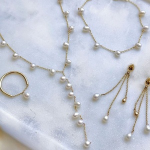 Joyería Personalizada, Nuevo Diseño, Anillo de Plata de Ley 925 con Cadena de Perlas Solitarias, Anillos de Joyería Fina Chapados en Oro de 14K para Mujer - Product Image 6