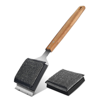 Brosse de barbecue à manche en bois très vendue – Brosse de nettoyage de rechange avec manche en bois, incluant 1 tête de brosse de rechange