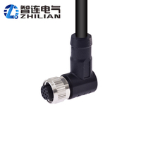 Connecteur M12 mâle/femelle moulé sur mesure, 2-17 broches, étanche IP67, connecteur de capteur circulaire M12 coudé 12 broches