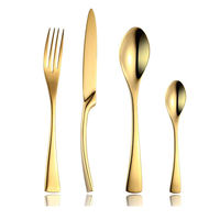 Ensemble de couverts en acier inoxydable 304, 4 pièces, finition miroir or et argent, manche conique, fourchette, couteau, cuillère, vente en gros