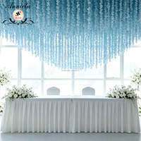 ANNIELU Tirai Bunga Gantung Sutra Mewah Modern Wisteria Lavender Biru Latar Belakang Pernikahan Dekorasi Bunga Panggung