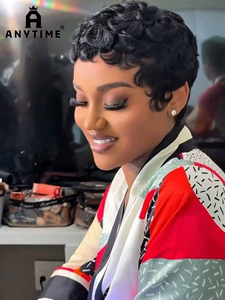 Sedittyhair Pixel Cut Bob 13x4 Encaje Frontal Rizado 100% Original Cabello humano <span class=keywords><strong>Chimo</strong></span> Remy Peluca corta - Product Image 1