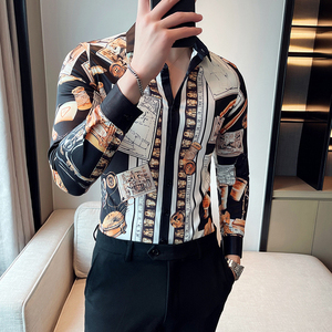 Camisa de manga larga de poliéster con impresión Digital de alta calidad, Camisa Social Masculina delgada para hombre, camisa con botones de manga larga - Product Image 1