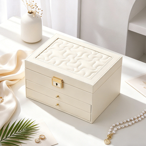 European Multi-layer Jewelry Storage <b>Box</b> With Lock, <b>Large</b> Capacity Jewelry Organizer Case with Drawer for Necklace Earring Ring - Product Image 2