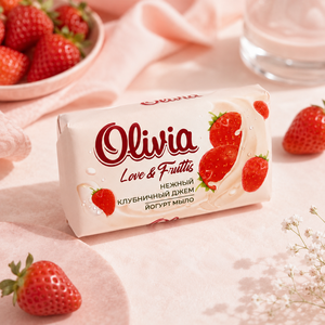 Strawberry Scented Moisturizing Bar <b>Soap</b> with Glycerin for Daily Hand and Body Care 140 g Olivia Love & Fruttis - Product Image 2