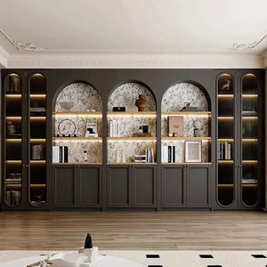 Libreria Modulare in Legno Ecologica Stile Francese Tradizionale Completamente Personalizzabile con Ante Curve a Parete per Studio e Ufficio - Product Image 2