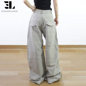 Pantalons de travail en twill LARSUR, fabriqués sur mesure, style <span class=keywords><strong>chino</strong></span>, coupe ample, jambe droite, taille haute, décontractés, en denim twill, pour femmes - Product Image 6