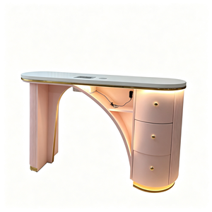 Ensemble de table de manucure rose avec collecteur de poussière, poste de travail moderne pour salon de beauté avec 3 chaises roulantes - Product Image 2