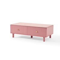 Table basse rectangulaire rose de luxe moderne et durable avec 2 grands tiroirs de rangement pour salon, en HDF+panneau E1, vente en gros