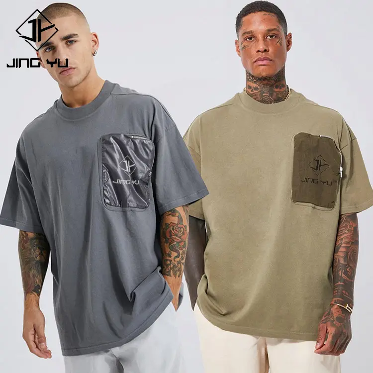 Boxy Fit Blank Tee Shirts Oversized Utility Pocket Oversized Tshirt Washed Custom Printing Your Own Brand Logo T Shirt For Men