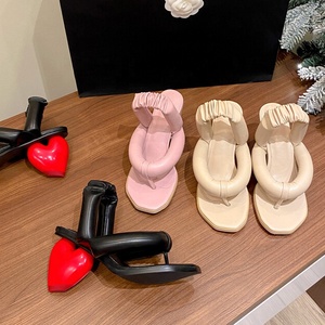 Trendy Women Unique Heart Shape Heels Clip Toe Dress <b>Shoes</b> Office Lady Sexy <b>Soft</b> Puffy Straps Sandals Custom Logo - Product Image 4