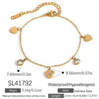 Bracelet hypoallergénique étanche plaqué or 18 carats avec breloques multiples et pendentif cœur en zircon délicat pour femme – Idéal comme cadeau