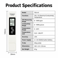 Testeur de qualité de l'eau numérique TDS EC portable avec écran LCD pour l'eau potable, les systèmes RO et les aquariums