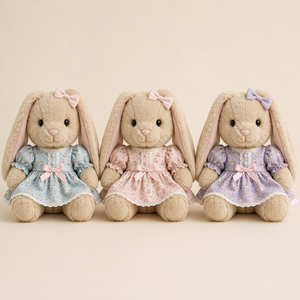 Peluche personnalisée en forme de lapin avec robe florale amovible, ensemble de tenue lavable en fourrure crème, jouet pour enfants, collection cadeau, vente en gros OEM - Product Image 4