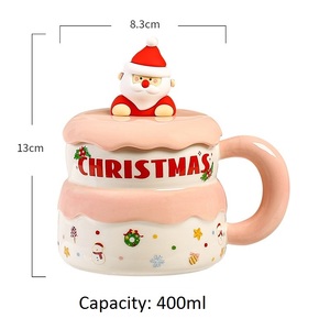 Juego de tazas de cerámica navideñas de 400 ml con tapa, diseño de Papá Noel de dibujos animados, para regalos de fiesta - Product Image 5
