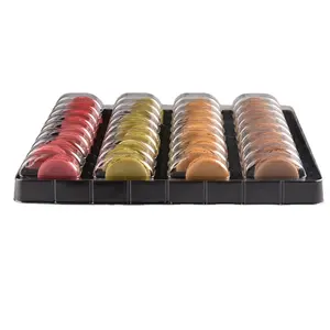 Disposable plastic 36pcs macarons blister food tray PET macaron container cookie box with lid